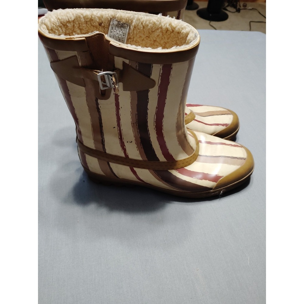 UGG Women Wool‎ Lined Rubber Tan Striped Mid-Calf Preppy Western Rain Boots 11**